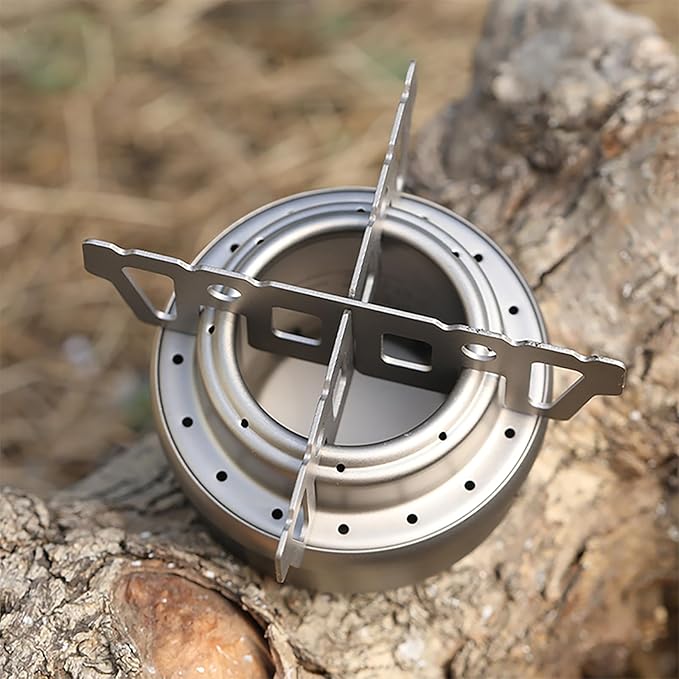Alcohol Stove, Titanium Portable Camping Backpacking Hiking Stove with Cross Stand Carry Bag