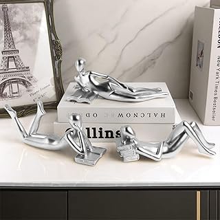 Silver Home Decor Thinker Reading Women Statue for Living Room, Modern Shelf Decor Accent Decorations, Resin Collectible Figurines Display for Office Bedroom Table Desk,Silver