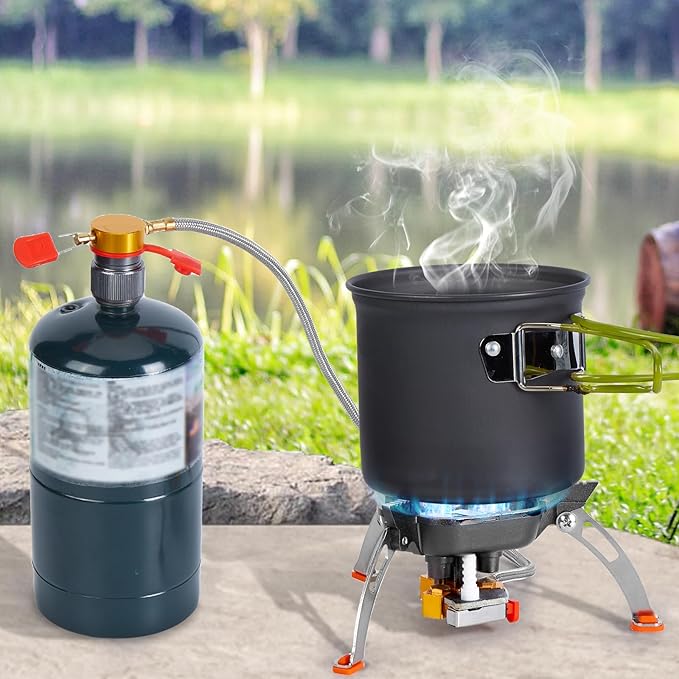 WADEO 7200W Windproof Camping Stove, Camping Gas Stove with Piezo Ignition, Two Fuel Canister Adapter, Carry Case, Portable Stove, Backpacking Stove for Outdoor Backpacking Hiking and Picnic