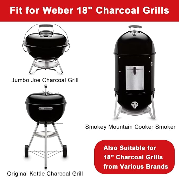 Full Size Griddle Inserts for Weber 18" Charcoal Grills, Flat Top Griddle for Weber 18" Original Kettle, Jumbo Joe and Smokey Mountain Cooker Smoker Charcoal Grill, Replacement Part for 7432 7433
