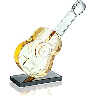 QFkris 6'' Crystal Guitar Figurines Collectibles Blown Glass Art Musical Sculpture Statue Paperweight with Base Home Table Decor (Champagne)