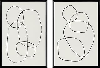 Kate and Laurel Sylvie Modern Circles and Going in Circles Framed Linen Textured Canvas Wall Art Set by Teju Reval of SnazzyHues, 2 Piece 23x33 Black, Decorative Abstract Art Prints for Wall
