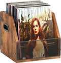 Homeiju Vinyl Record Storage, Record Box Case Crate, Vinyl Record Album Holder, Desktop Metal & Wooden LP Record Crate, Holds up to 60 Records（Patent No.D1024563