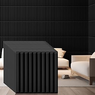 Nuanchu 32 Pcs 3D Wall Panels for Interior Wall Decor, 12''x12'' Fluted Textured Black Accent Tiles Waterproof Paintable for Living Room TV Background Bedroom Bathroom Gaming Room, 58 Sq. ft Coverage