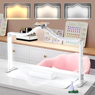 Yokilly Arc Half Moon Light: 34" Shadow-Free Half Moon Light for Desk Salon - Foldable LED Desk Lamp with Stepless Brightness for Manicurist (White)