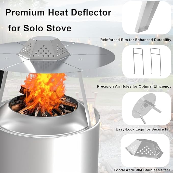 Heat Deflector for Solo Stove Yukon 27", 304 Stainless Steel Heat Diffuser, for Fire Pit with Carrying Handle & 3 Legs Accessory