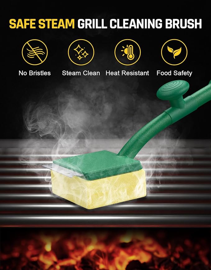 Grill Brush Bristle Free with Scraper, Steam Grill Brush with Long Handle, Grill Cleaner BBQ Brush for Cast Iron/Porcelain/Gas/Charcoal Grill, BBQ Accessories, Gifts for Mom/Dad