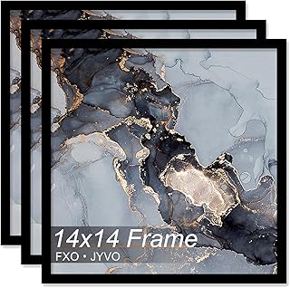 Fxojyvo 14x14 Frame Set of 3, Black Picture Frame for 14 x 14 Square Picture Poster Photo, Light Weight and High Transparent 14 by 14 Frame for Wall - 3 Pack/Black/14 x14