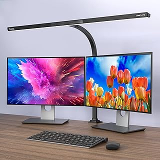 Quntis LED Desk Lamp, Eye-Care Architect Clamp Desk Lights for Home Office, 31.5'' Wide Bright Office Lighting with Auto-Dimming, Dimmable Table Light, 2H Timer Task Lamp for Workbench Monitor Drawing