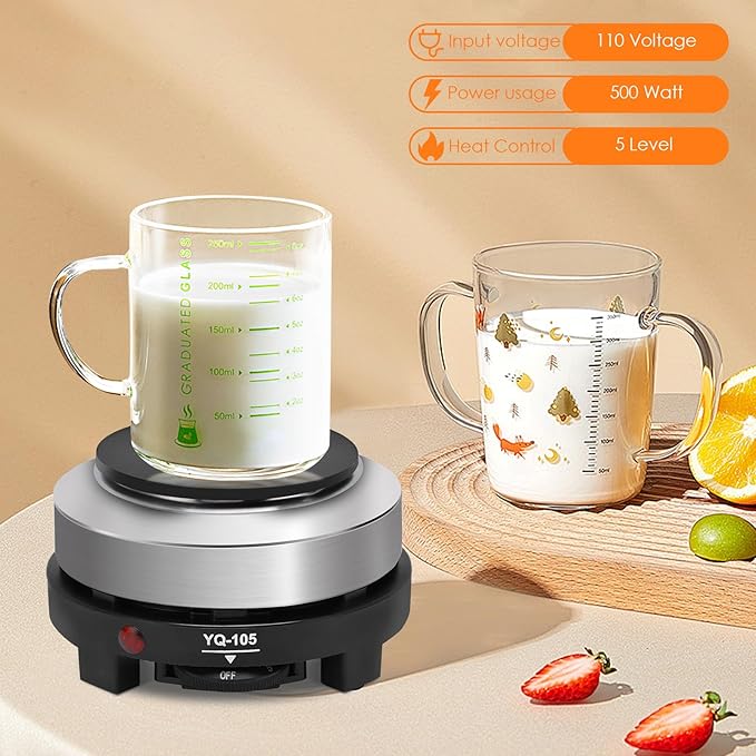 500 Watt Hot Plate, Portable 500W Electric Hot Plate, Electric Camping Stove Low Watt, Single Burner, for Milk Water Coffee Heating (US Plug）