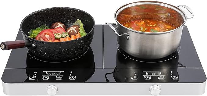 Portable Double Induction Cooktop, 1800W 2-Burner Electric Cooktop, Countertop Stove Top, Hot Plate, Induction Burner with Timer, 10 Temp Levels, Child Lock, 110V-120V Plug, Black