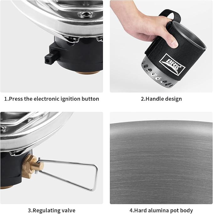 Brs-61 Camping And Backpacking Stove Cooking System 1500w Personal Cooking With Micro Adjustable Valve Burner Stainless Steel Aluminum Alloy Pot For Hiking Fishing Hunting