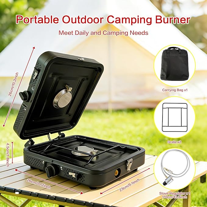 2 Burner Camping Stove,Portable Camp Stove with 17,000 BTU Adjustable Burners and Carrying Bag,Folding Camping Stove for Outdoor Cooking Backpacking BBQ Grill