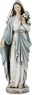 Grace4Joy Blessed Mother Mary Statue - 14 Inch Madonna Virgin Mary Statue Elegant Home Decor, Hand Painted Saint Mary Holding Lilies Figurine Renaissance Collection