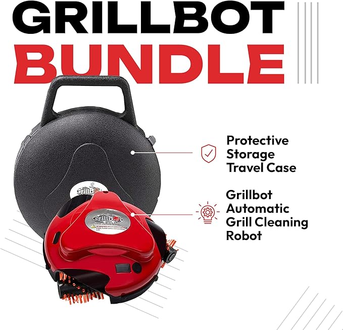 Grillbot Automatic Grill Cleaning Robot with Nylon Brushes, BBQ Grill Cleaner, Grill Brush, Grill Scraper, BBQ Accessories (Red, Grillbot and Case)