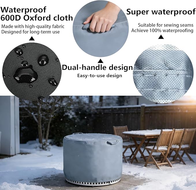 Chinchilla Round Fire Pit Cover for Solo Stove Bonfire 22 inch - Waterproof 600D Oxford Fabric Cover, Tear Resistant & All-Weather Protection for Smokeless, Gas, Table, or Bowl Fire Pits