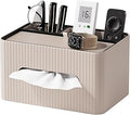 KINGFOM Leather Tissue Box Cover with Storage Tray, Decorative Tissue Box Holder Organizer for Office Desk, Bedroom & Nightstand, Remote Control Holder for Perfume, Watch, Glasses, Pens (Mocha Beige)