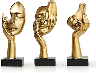 3 Pcs Gold Thinker Statues Sculptures for Home Decor, Golden Statues Table Decor Accents, House Decorations for Living Room Bedroom Office, Bookshelf Decorative Objects
