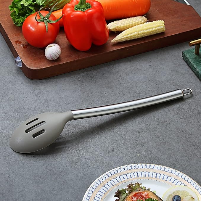 Berglander Cooking Spoon, Non-stick Silicone Slotted, Basting Spoon For Cooking, Kitchen Serving Dishwasher Safe, Easy to Clean