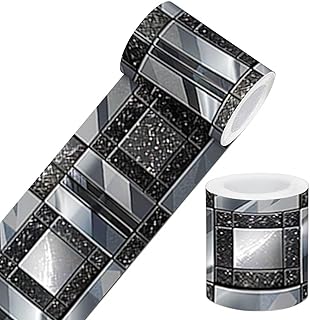 IVN Wallpaper Border Peel and Stick Wall Black and Silver Mosaic Decorative Wall Trim Self Adhesive Border for Walls Mirror Frame Accent Strip for Bedroom Kitchen LivingRoom 4x196 Inch