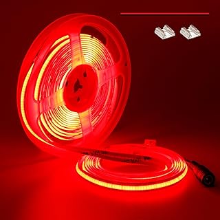 YUNBO 12V COB LED Strip Light Red 16.4ft Bright Dotless Self Adhesive High Density 480LEDs/M Flexible Cuttable Indoor Use IP20 LED Tape Light for Cabinet Home DIY Lighting Projects
