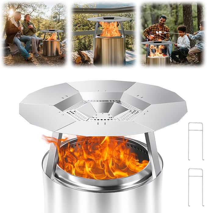 Heat Deflector for Solo Stove Bonfire, 19.5" Heat Deflector for Solo Stove Fire Pit, 304 Stainless Steel Heat Deflector with Handle for Bonfire Fire Pit, Detachable Camping Essential