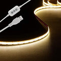 dephen 4.9ft Dimmable LED Strip Lights, 5v Warm White Dotless COB String, Flexible and Cuttable Rope Lighting, Self Adhesive Tape for TV Backlight, Bedroom, Cabinet, Kitchen, DIY