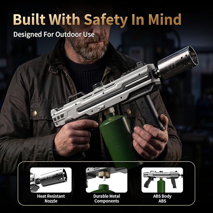 Propane Torch Gun, Adjustable Flame Blow Torch for Cooking, Powerful Grill Torch and BBQ Torch for Charcoal, Fire Torch for Searing Steak, Camping and Outdoor Use (Tank Not Included)