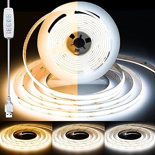 COB LED Strip Light 5V, 2m 608 LEDs/M Dimmable 2700K - 6500K 8mm Width CRI93+ Flexible Dimmable Light Kit for TV Backlight Bedroom Gaming Room Kitchen Cabinet Decor(CCT, 6.56FT/2M USB)