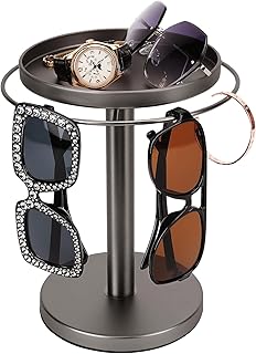 kondyfayo 360° Rotating Sunglass Organizer Storage, Stainless Steel Glasses Holder Stand, Glasses Organizer with Tray for Desk, Dresser, Tabletop, Nightstand and Home Decor(Titanium Black)