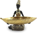 Lescafita African Woman Resin Tray Statue, Gold Leaf Decorative Sculpture, Handmade African Figurine Tray for Jewelry, Keys, Coins, Home Table Centerpiece Decor, Cultural Art Gift