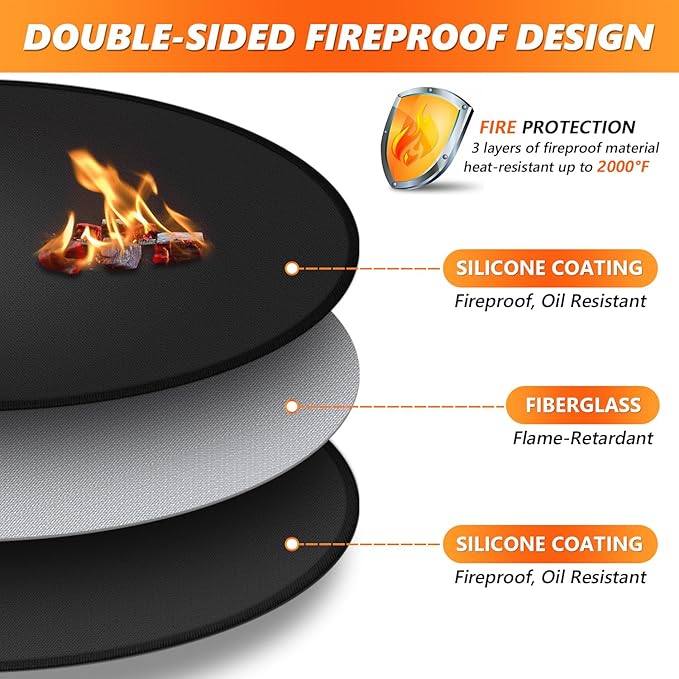 39'' Fire Pit Mat for Solo Stove Bonfire, Double-Sided Fireproof Under Grill Mat Deck Patio Protector Pad, Round BBQ Mat for Solo Stove Accessories, Easy to Clean, Reusable