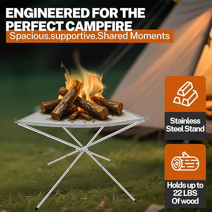 22 Inch Portable Fire Pit for Camping, Wire Mesh Fire Pit, Foldable Stainless Steel Mesh Fireplace for BBQ, Picnic, Heating, Bonfire