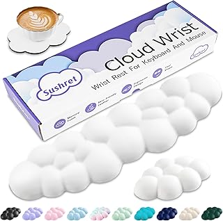 Sushret Cloud Wrist Rest Keyboard, Cloud Keyboard Wrist Pad Set with PU Leather Memory Foam, Cute Arm Rest for Palm Support, PC/Gaming Desk Accessories/Office Setup/Computer Hand Cushion - White