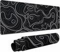 Large Gaming Mouse Pad Black Topographic Contour Mouse Pad Extended XL Long Mousepad Big Desk Mat with Stitched Edges & Nonslip Rubber Base for Company Office Work, 31.5 X 11.8 Inch