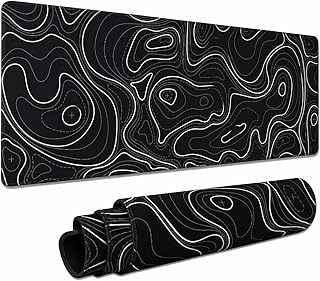 Large Gaming Mouse Pad Black Topographic Contour Mouse Pad Extended XL Long Mousepad Big Desk Mat with Stitched Edges & Nonslip Rubber Base for Company Office Work, 31.5 X 11.8 Inch
