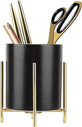 Sturdy Pen Holder Simple and elegant for Desk Matte Pencil Holder Ceramic Cute Desktop Organizer Brush Holder Cup (Black and Gold Plated)