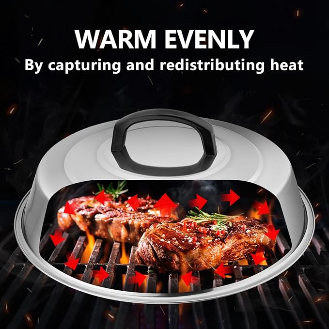 Cheese Melting Dome Set of 2, Leonyo 12" Metal Steam Basting Cover for Griddle Grill, Stainless Steel Griddle Accessories for BBQ Flat Top Kitchen Cooking Hamburger, Dishwasher Safe