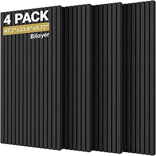 TONOR Dual-Layer Thickened Acoustic Wall Panels Self Adhesive, 4 Pack 47.2"x23.6"x0.72" High Density Large Sound Proof Panels for Walls, Peel and Stick Wall Panels for Interior Wall Décor, Black