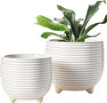 LE TAUCI Ceramic Plant Pots, 5.1 + 6.4 Inch Footed Pots for Plants, Modern Flower Pots for Home and Office, Indoor Planters with Drainage, Reactive Glaze White