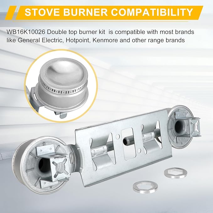 Double Burner Kit WB16K10026 WB29K17 Gas Range Double Burner Assembly Replacement Compatible with General Electric Hotpoin Gas Stove Burner Replaces WB29K17 65932 868697 AP2633210 PS232404