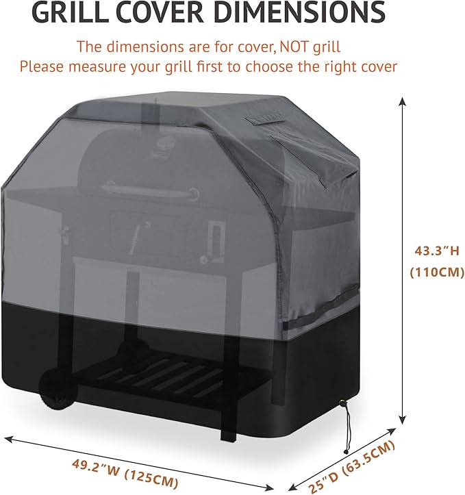 Heavy Duty Grill Cover 49 Inch, 600D Oxford Water Resistant UV & Fade Resistant BBQ Cover for Weber Char-Broil Dyna Glo Nexgrill Charcoal Gas Grill (49”W x 25”D x 43”H, Gray/Black)