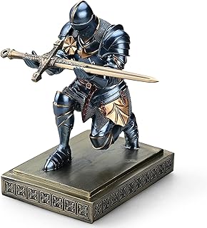 Medieval Armored Warrior Knight Pen Holder Desk Organizers and Accessories Resin Pencil Holder Paperweight as Gift with a Cool Letter Opener for Desk (Blue)