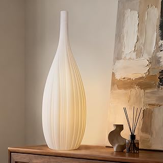 RONDURE 20.6" Modern Ceramic Table Lamp, Fully Dimmable Bedside Lamp for Bedroom Living Room Nightstand, White Translucent Ceramic Shade, Warm Ambient Decorative Corded Lighting, Bulb Included