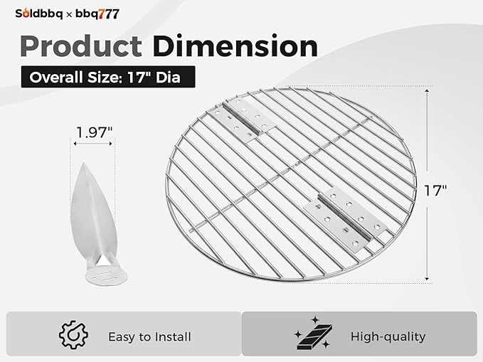 7441 Folding Replacement Parts Grill Grate & 7444 One-Touch Cleaning System Kit for Weber 22-1/2-Inch Charcoal Kettle Grill, Stainless Steel Grate for Weber Kettle Parts for 22'' Charcoal Grill, Charcoal Kettle Accessories