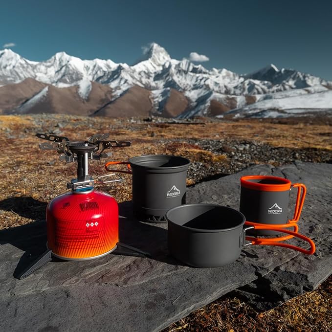 widesea 8PCS Camping Cookware Mess Kit Backpacking Outdoor Lightweight with Pot Pan Tableware