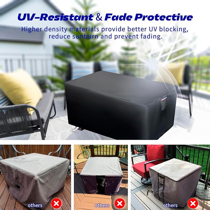 Rectangular Fire Pit Cover, 64 x 30 inch 600D Waterproof Outdoor Propane Gas Fire Table Covers Patio Deck Box Storage Bench Cover