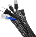 8ft - 1/2 inch Cable Management Sleeve Cord Protector, Split Wire Loom for USB TV Computer, Braided Wire Cover Hider Organizer Tubing Protect Cat Dog from Chewing, Black