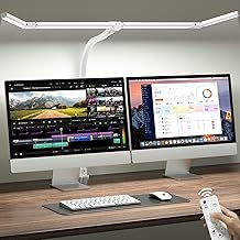 ONEMIX 42" LED Desk Lamp with Clamp, Architect Desk Light with Remote, Adjustable 4-Segment Bar, 1800LM Bright, Eye-Caring Desk Lamp for Home Office, Reading, Study, Dual Monitors, Workbench (White)