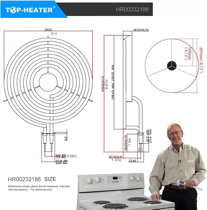 316442301 8'' Electric Range Surface Burner 5 Turns 2600W By TOP-HEATER 232186 Stove Burner Replacement For Frigidaire Ken-more Whirlpool MP26YA AP4356467, 79090313014, etc,2Pack